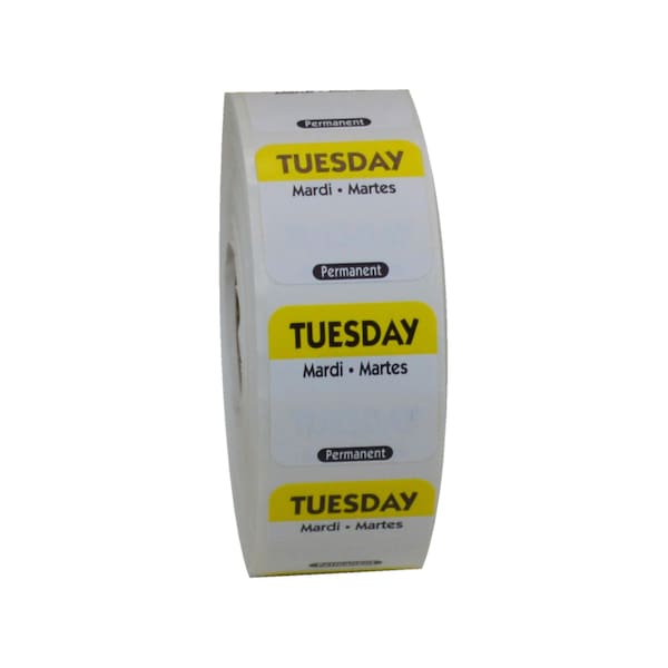 National Checking 1"x1" Trilingual Yellow Tuesday Permanent Label, PK1000 P102R - main